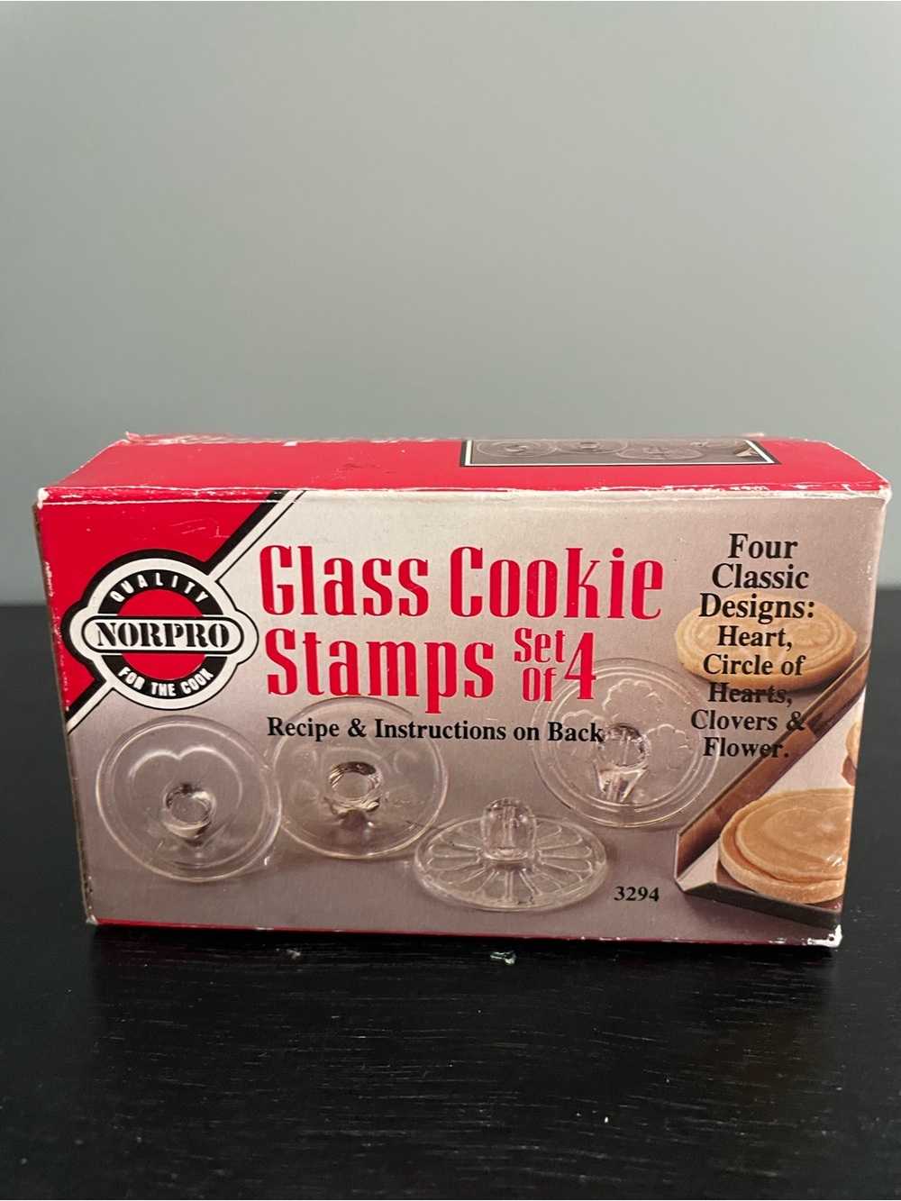 Vtg Norpro Glass Cookie Stamps Set of 4 Heart Clover Flower Circle 3294 Holiday
